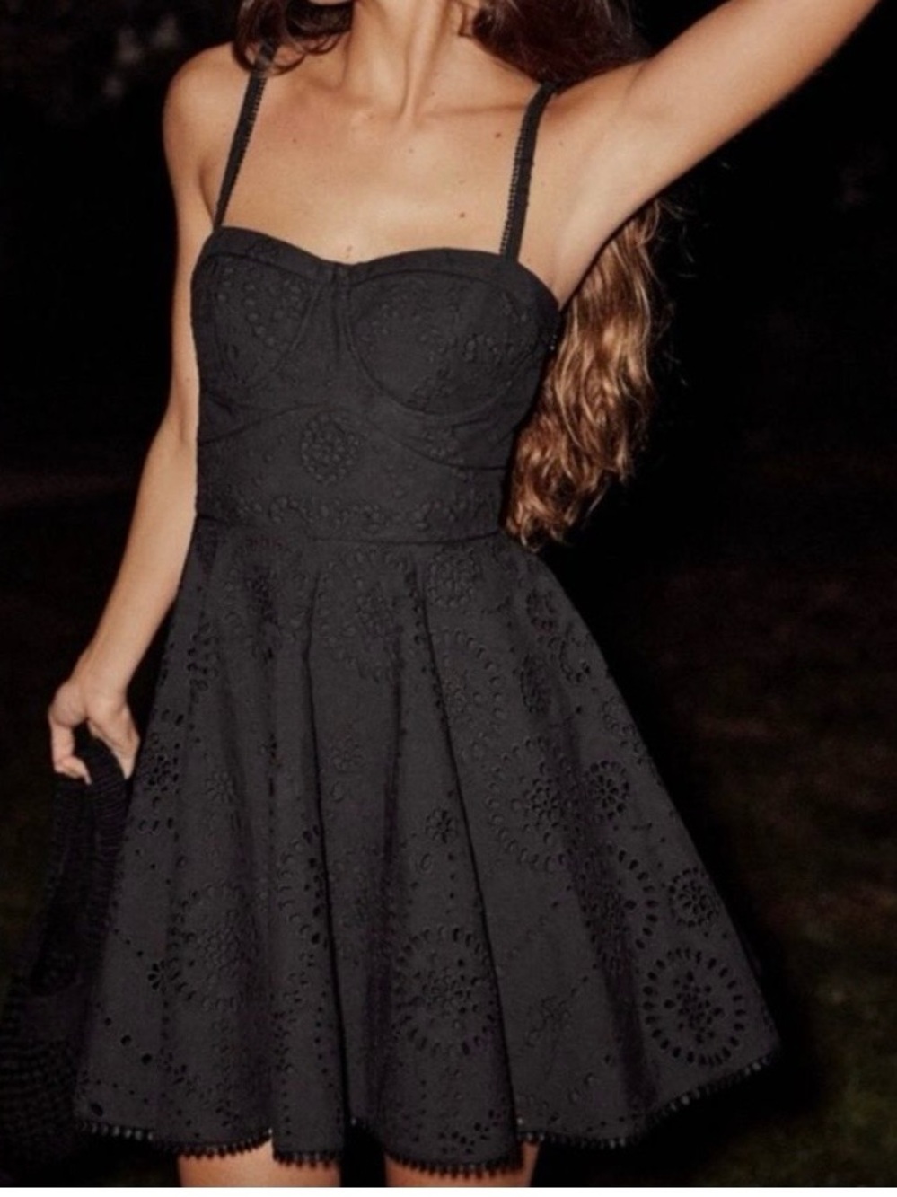 Zara Black Embroidered Eyelet Bustier Mini Dress M NWT